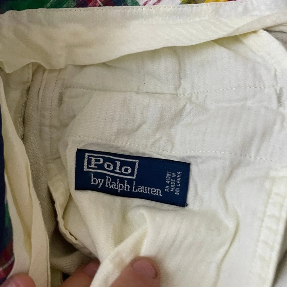 Polo Ralph Lauren Shorts Mens 38 Beige Linen Blend Flat Front Casual